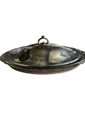 Vintage Pilgrim Silver Plate P728 Pyrex 3 qt Oven Roaster Serving Piece 18"x10"